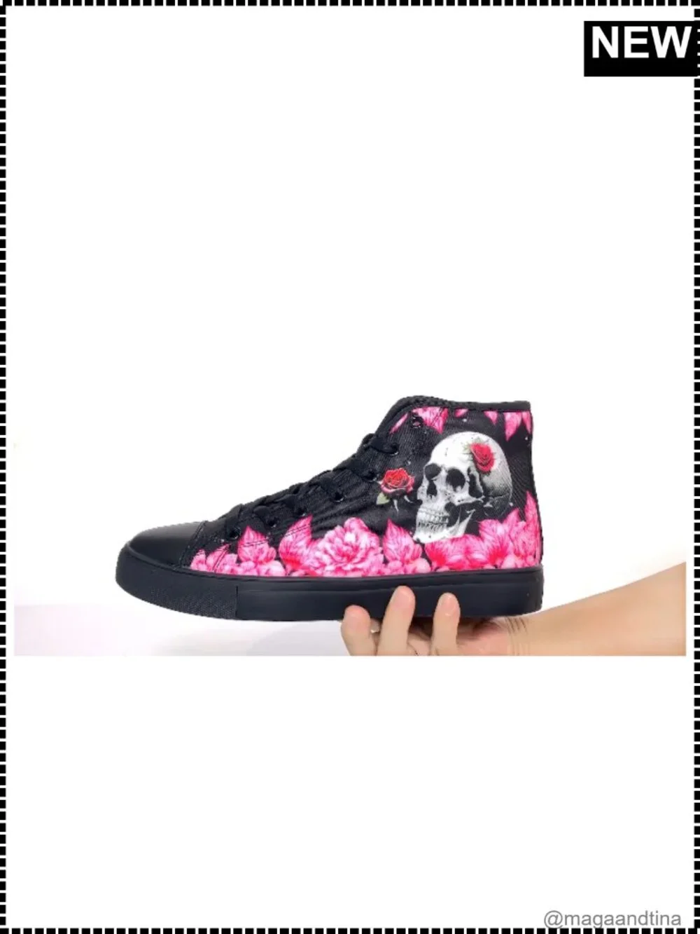 Skull Print High Top Canvas Sneakers Lace Up Gothic Streetwear Shoes
